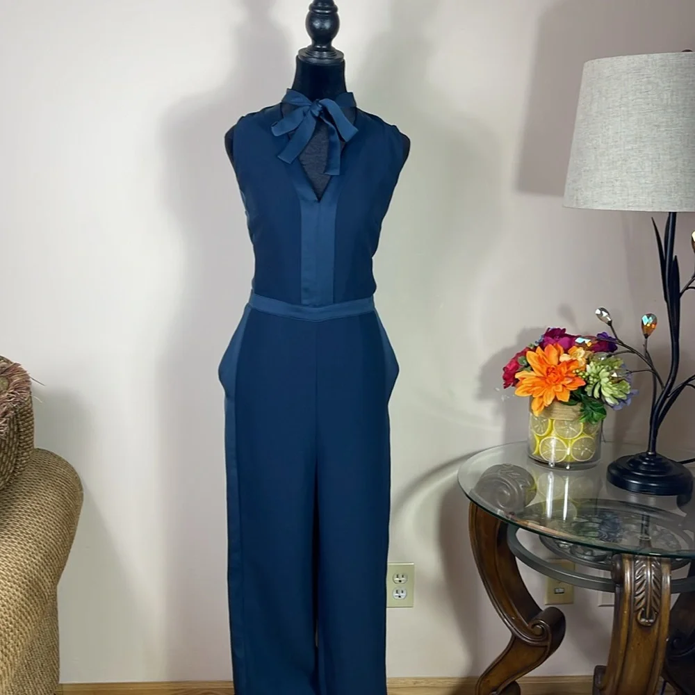 Banana Republic Navy Blue TIE-NECK TUXEDO JUMPSUIT - Picture 3 of 8